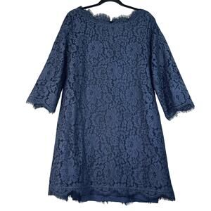 Joie Navy Blue Eyelash Lace Sheath Dress 3/4 Sleeve Lined Knee Womens Size Large